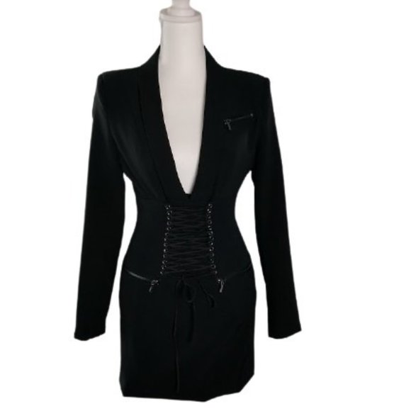 Women's Black Lace Up Suit Dress - Picture 2 of 6
